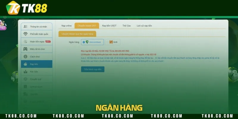 Nạp tiền tiện lợi thông qua kênh giao dịch ngân hàng trực tuyến